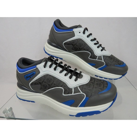 FERRAGAMO THUNDERNOW GRAY BLUE WHITE LEATHER GANCINI SNEAKERS 10.5 ITALY main image 13